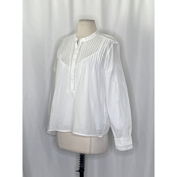 NWT!! J. CREW Pintuck Lace Trim Cotton Voile Solid White Top Blouse Preppy Small - Picture 7 of 16